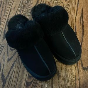 UGG Black Shearling Clog Slippers